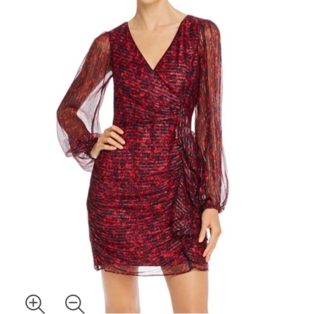 Parker Black Carole silk-blend V-neck cocktail dress in Red, Black, Size 12 NWT